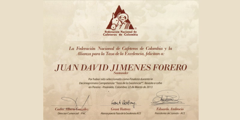 Certificado Taza de la Excelencia